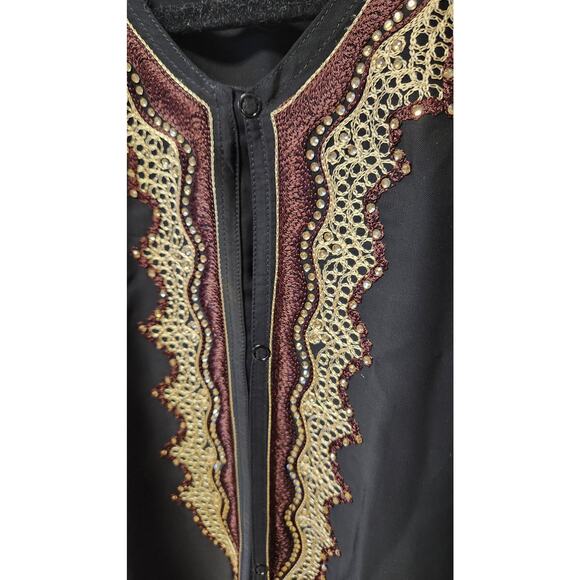 Black Sequin Moroccan Kaftan Long Sleeve Snap Front Dress Size XXL Plus NWOT - Picture 2 of 5